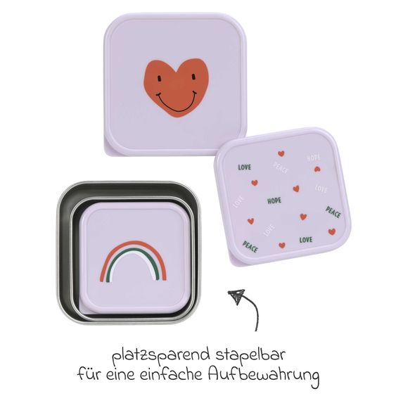 Lässig Set 3 pz. di contenitori per snack in acciaio inox - Happy Rascals Heart - Lavanda