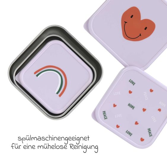 Lässig Set 3 pz. di contenitori per snack in acciaio inox - Happy Rascals Heart - Lavanda
