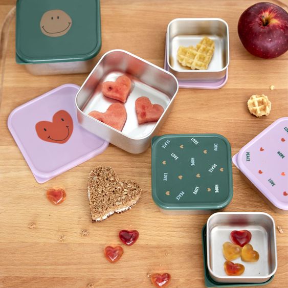 Lässig Set 3 pz. di contenitori per snack in acciaio inox - Happy Rascals Heart - Lavanda
