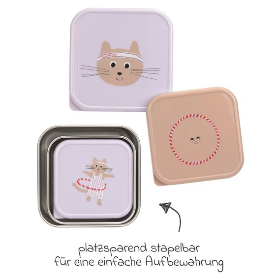 Lässig Set di 3 contenitori per snack in acciaio inox - Tiny Team Cat