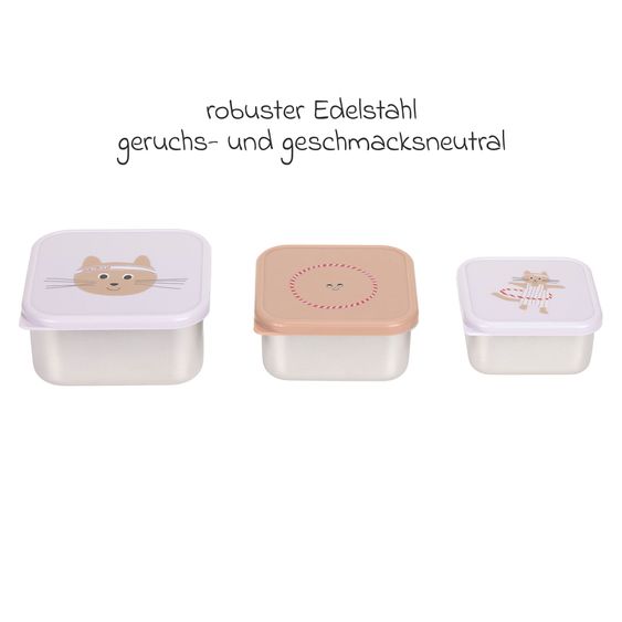 Lässig Set di 3 contenitori per snack in acciaio inox - Tiny Team Cat