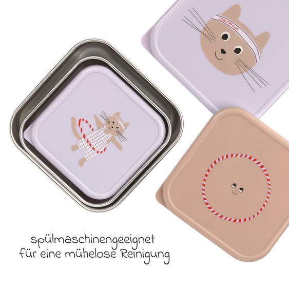 Lässig Set di 3 contenitori per snack in acciaio inox - Tiny Team Cat