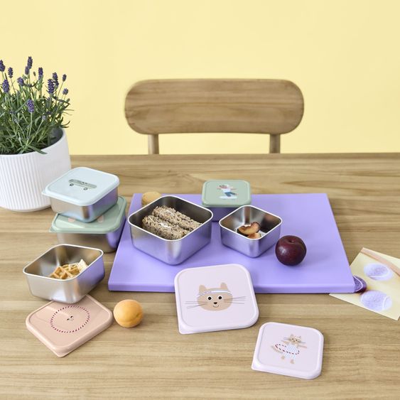 Lässig Set di 3 contenitori per snack in acciaio inox - Tiny Team Cat