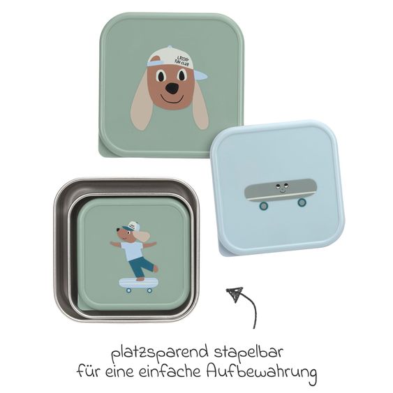 Lässig Set 3 pz. di Snackbox in Acciaio Inox - Tiny Team Dog