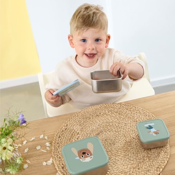 Lässig Set 3 pz. di Snackbox in Acciaio Inox - Tiny Team Dog