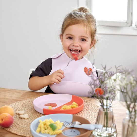 Lässig 3-pc Feeding Set Silicone - Plate + Bowl + Bib - Happy Rascals Heart - Lavender