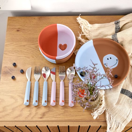 Lässig 3-pc Feeding Set Silicone - Plate + Bowl + Bib - Happy Rascals Heart - Lavender