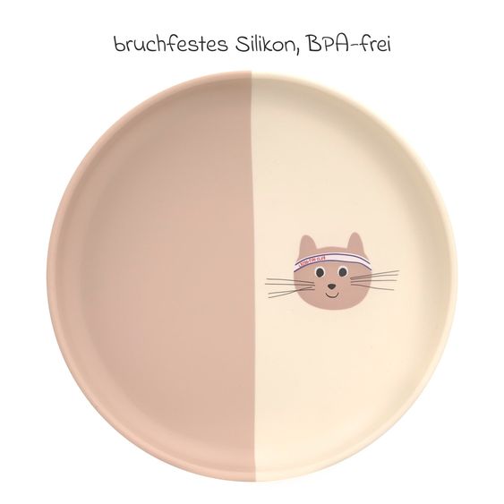Lässig Set pappa 3 pz Piatto in silicone + ciotola + bavaglino - Tiny Team Cat