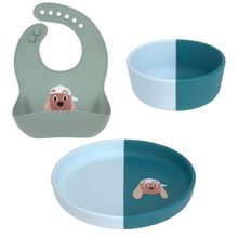 Set pappa 3 pz Piatto + Ciotola + Bavaglino in Silicone - Tiny Team Dog