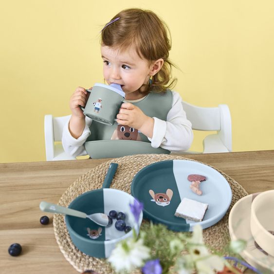 Lässig Set pappa 3 pz Piatto + Ciotola + Bavaglino in Silicone - Tiny Team Dog