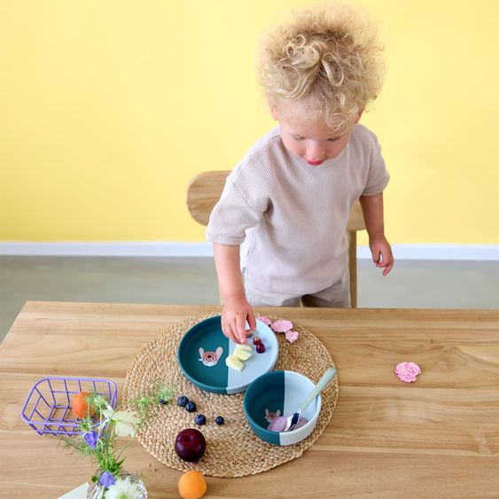 Lässig Set pappa 3 pz Piatto + Ciotola + Bavaglino in Silicone - Tiny Team Dog