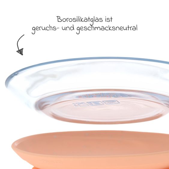 Lässig 3-piece glass / silicone tableware set - Apricot