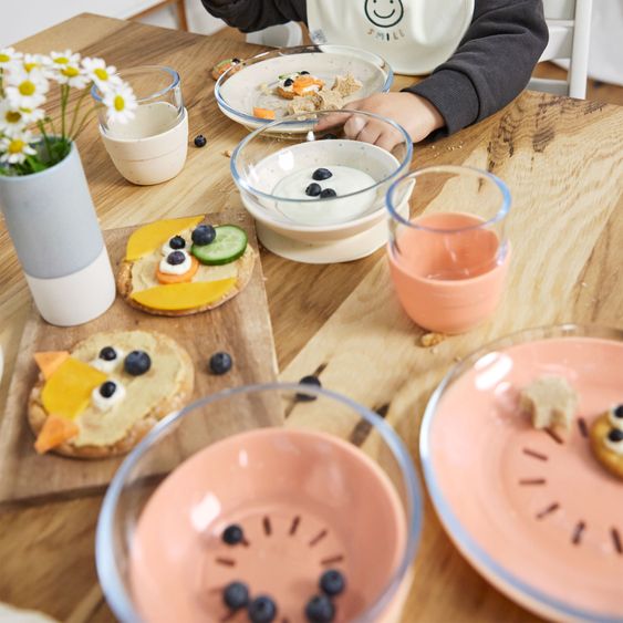 Lässig 3-piece glass / silicone tableware set - Apricot