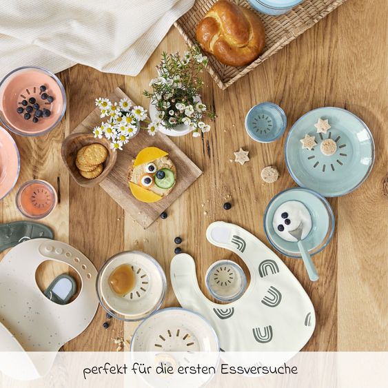 Lässig 3-piece glass / silicone tableware set - Blue
