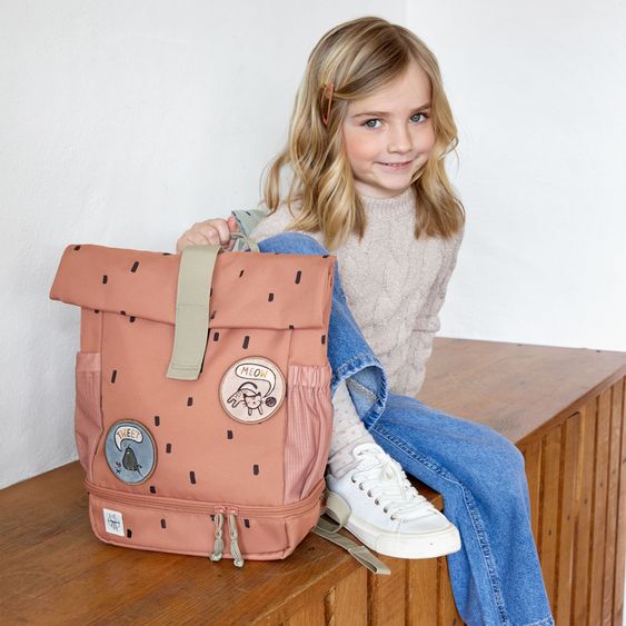 Lässig 3-pc. Set Mini Rolltop Backpack + Lunchbox + Drinking Bottle - Happy Prints - Caramel