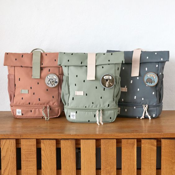 Lässig 3-pc. Set Mini Rolltop Backpack + Lunchbox + Drinking Bottle - Happy Prints - Caramel