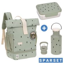 3-pc. Set Mini Rolltop Backpack + Lunchbox + Drinking Bottle - Happy Prints - Light Olive