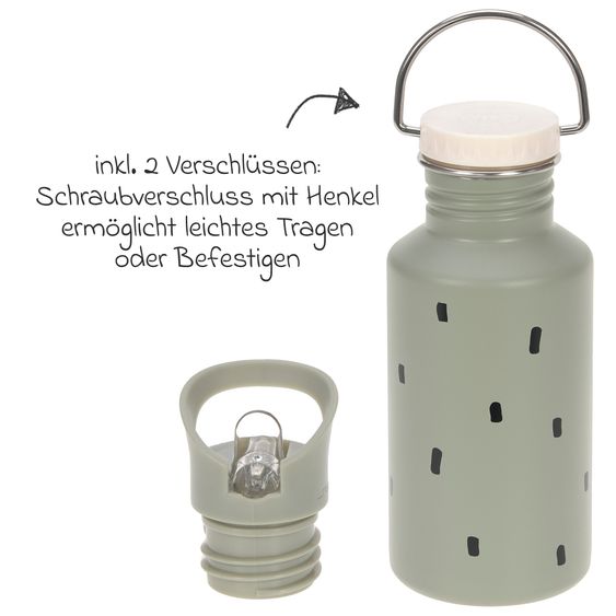 Lässig 3-pc. Set Mini Rolltop Backpack + Lunchbox + Drinking Bottle - Happy Prints - Light Olive