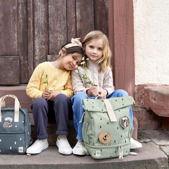 Lässig 3-pc. Set Mini Rolltop Backpack + Lunchbox + Drinking Bottle - Happy Prints - Light Olive