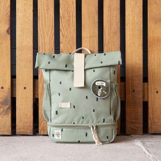 Lässig 3-pc. Set Mini Rolltop Backpack + Lunchbox + Drinking Bottle - Happy Prints - Light Olive