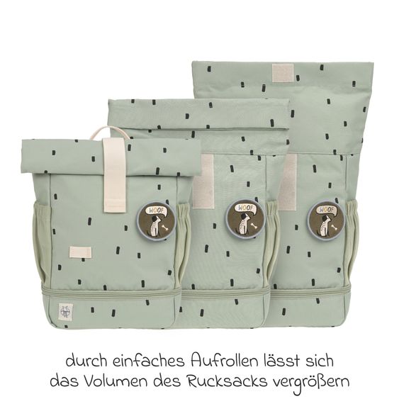 Lässig 3-pc. Set Mini Rolltop Backpack + Lunchbox + Drinking Bottle - Happy Prints - Light Olive