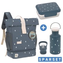 3-pc. Set Mini Rolltop Backpack + Lunchbox + Drinking Bottle - Happy Prints - Midnight Blue