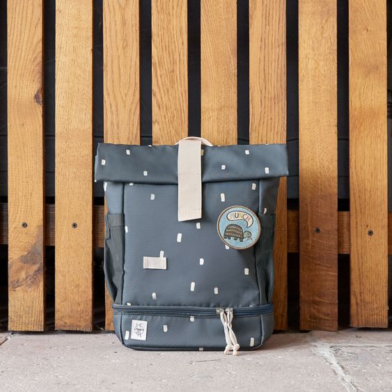 Lässig 3-pc. Set Mini Rolltop Backpack + Lunchbox + Drinking Bottle - Happy Prints - Midnight Blue