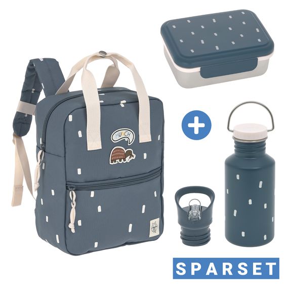 Lässig 3-tlg. Set Rucksack Mini Square Backpack + Brotdose + Trinkflasche - Happy Prints - Midnight Blue