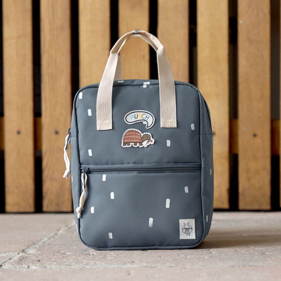 Lässig 3-tlg. Set Rucksack Mini Square Backpack + Brotdose + Trinkflasche - Happy Prints - Midnight Blue