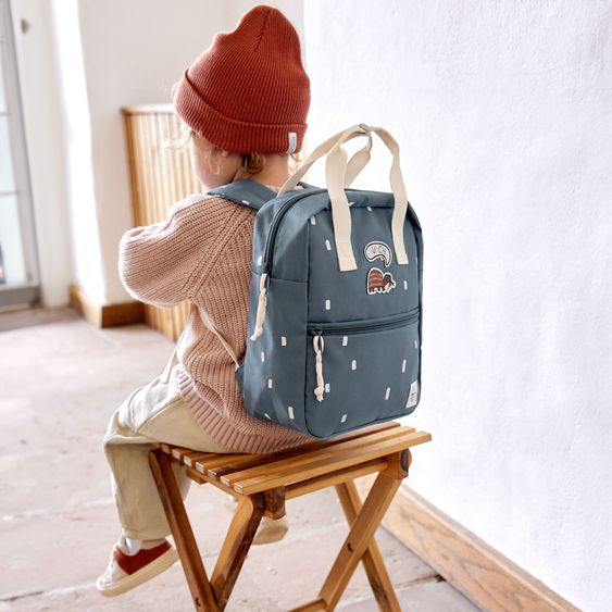 Lässig 3-tlg. Set Rucksack Mini Square Backpack + Brotdose + Trinkflasche - Happy Prints - Midnight Blue