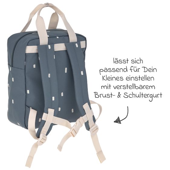 Lässig 3-tlg. Set Rucksack Mini Square Backpack + Brotdose + Trinkflasche - Happy Prints - Midnight Blue