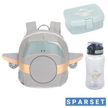 3-tlg. Set Rucksack Tiny Backpack + Brotdose + Trinkflasche - Tiny Drivers Airplane