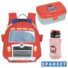 3-pc. Set Backpack Tiny Backpack + Lunchbox + Drinking Bottle - Tiny Drivers Fire Engine