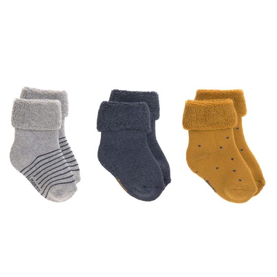 Lässig 6-tlg. Erstlings-Set aus Bio-Baumwolle - Wickelbody + Hose + Mütze + Socken - Triangle Blue - Gr. 50/56