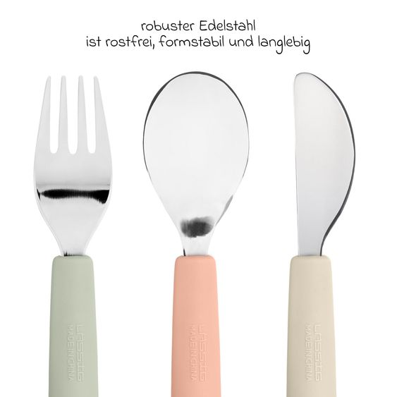Lässig 6-tlg. Geschirr-Set Silikon - Besteck + Schale + Teller + Lätzchen - Happy Fruits - Cherry
