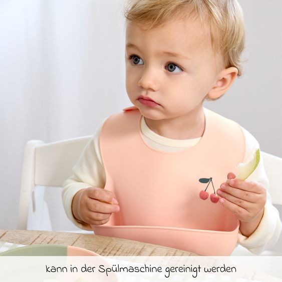 Lässig 6-tlg. Geschirr-Set Silikon - Besteck + Schale + Teller + Lätzchen - Happy Fruits - Cherry