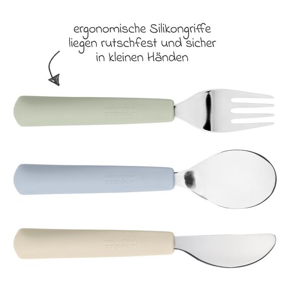 Lässig 6-tlg. Geschirr-Set Silikon - Besteck + Schale + Teller + Lätzchen - Happy Fruits - Lemon