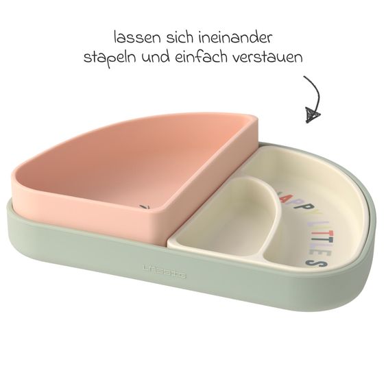 Lässig 7-tlg. Geschirr-Set Silikon - Trennschalen + Besteck + Lätzchen - Happy Fruits - Cherry