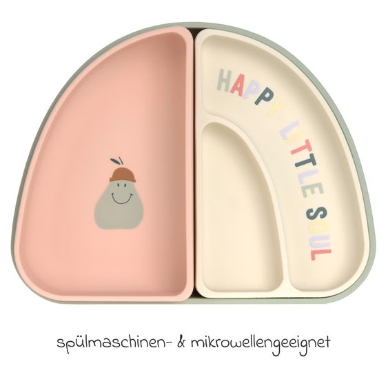 Lässig 7-tlg. Geschirr-Set Silikon - Trennschalen + Besteck + Lätzchen - Happy Fruits - Cherry