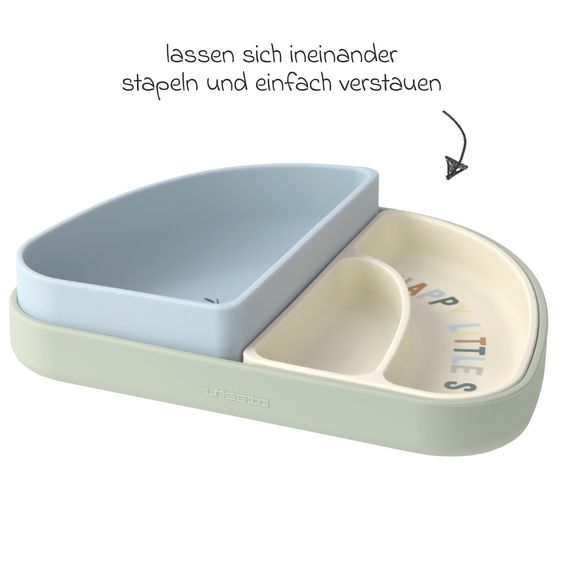 Lässig 7-tlg. Geschirr-Set Silikon - Trennschalen + Besteck + Lätzchen - Happy Fruits - Lemon
