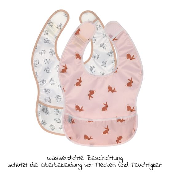 Lässig 9-tlg. Esslern-Set - Schnabeltasse + Schale + Teller + 4 Löffel + 2 Klett-Lätzchen - Little Forest Rabbit - Rose