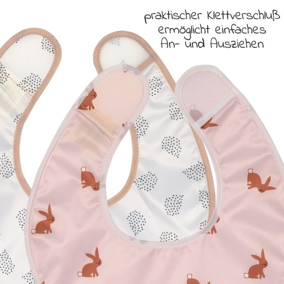 Lässig 9-tlg. Esslern-Set - Schnabeltasse + Schale + Teller + 4 Löffel + 2 Klett-Lätzchen - Little Forest Rabbit - Rose