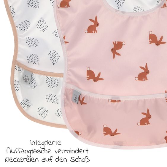 Lässig Set 9 pezzi per imparare a mangiare - Tazza Sippy + Ciotola + Piatto + 4 Cucchiai + 2 Bavaglini con velcro - Little Forest Rabbit - Rosa