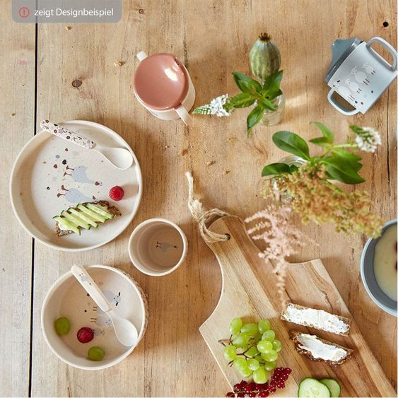 Lässig 9-tlg. Geschirr-Set Zellulose - Schnabel-Tasse + Löffel + Schale + Teller + Lätzchen - Happy Fruits - Cherry