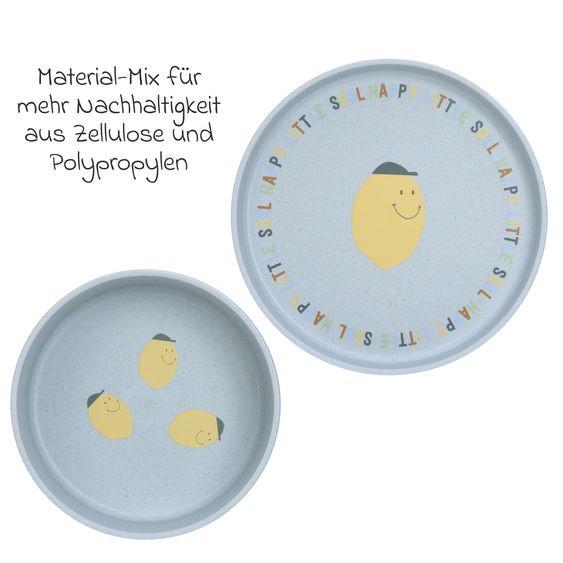 Lässig 9-tlg. Geschirr-Set Zellulose - Schnabel-Tasse + Löffel + Schale + Teller + Lätzchen - Happy Fruits - Lemon