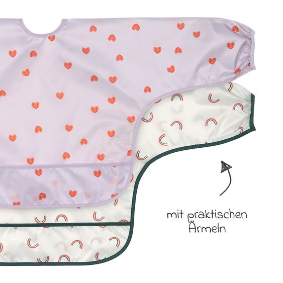 Lässig Sleeve Bibs 2-Pack Long Sleeve Bib - Happy Rascals Heart - Lavender