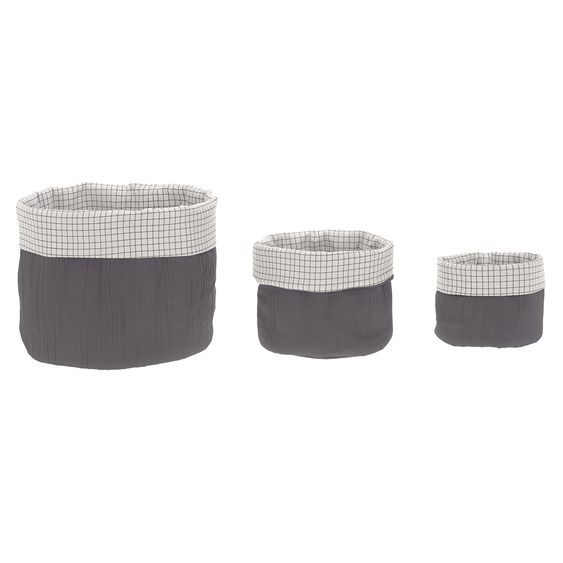 Lässig Aufbewahrungskorb 3er Pack Storage Basket Muslin - Anthracite