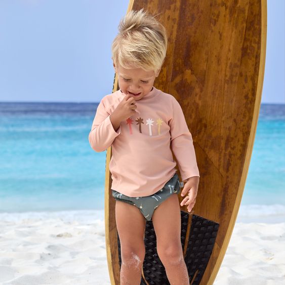 Lässig Maglietta da bagno LSF Long Sleeve Rashguard - Palme - Pesca - Taglia 74/80