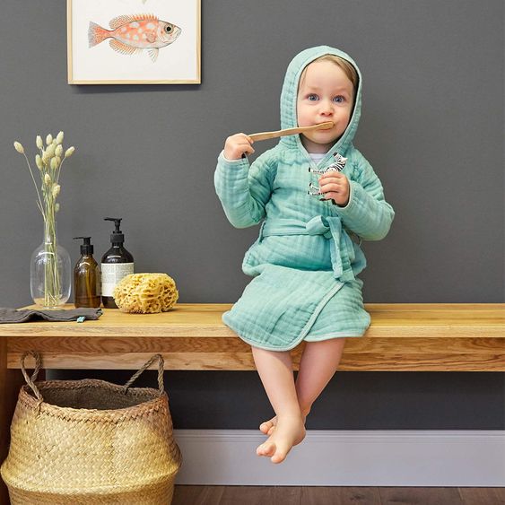 Lässig Bademantel Muslin - Mint - Gr. 80/86