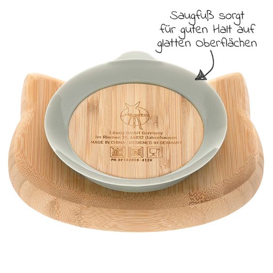 Lässig Bambus-Teller aus Holz mit Saugfuß - Little Chums Cat